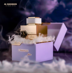 Al Haramain L'Aventure Femme EDP cap detail highlights premium design.