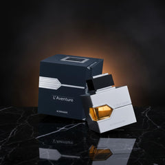 L'aventure bottle side angle highlighting sleek profile for travel-friendly elegance