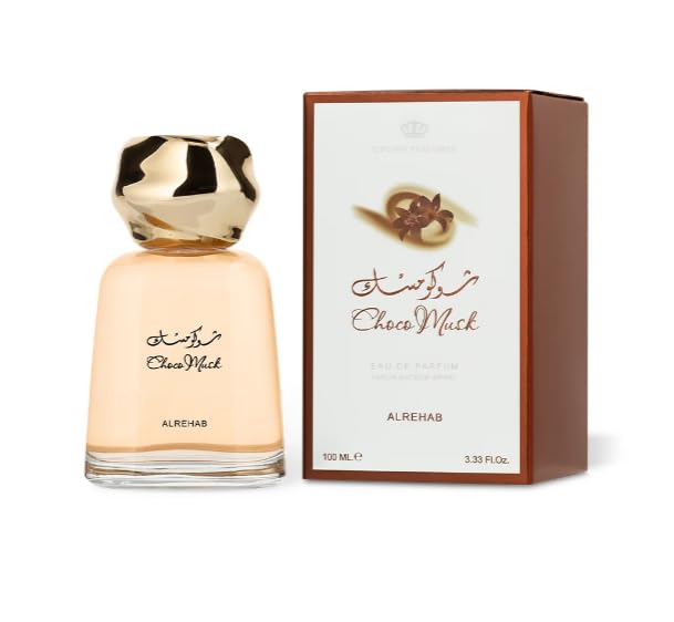 Al-Rehab Choco Musk bottle highlights rich vanilla and musk notes for versatile daily wear.