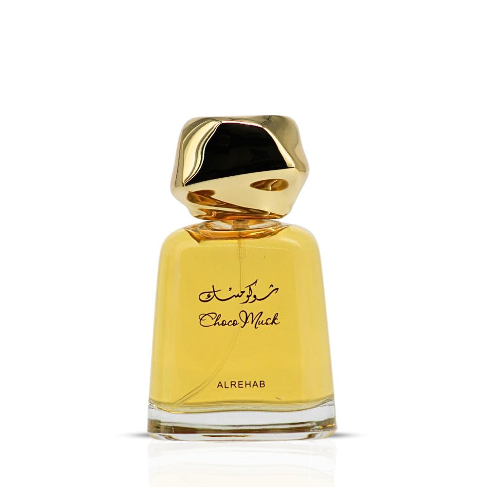 Al-Rehab Choco Musk EDP bottle shows warm spices for day-to-night warmth.