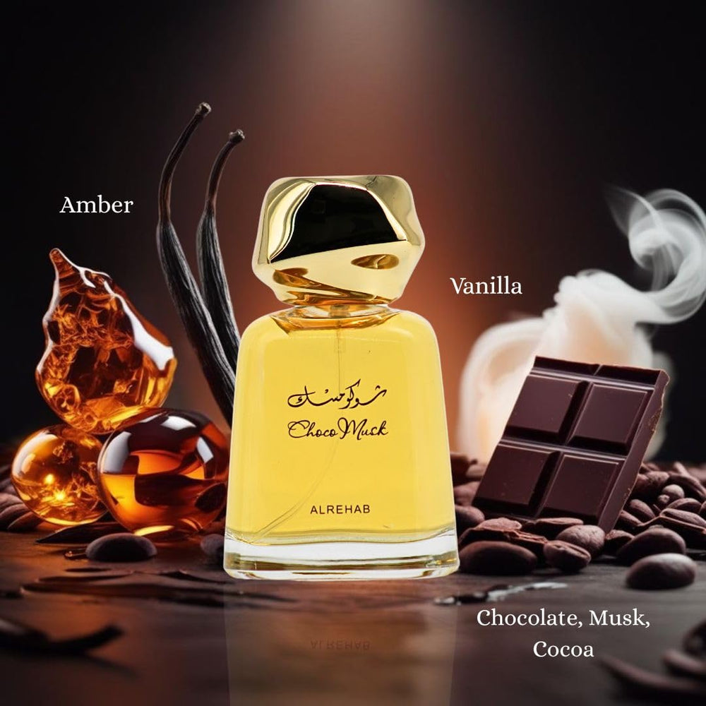 Al-Rehab Choco Musk packaging box highlights premium craftsmanship.