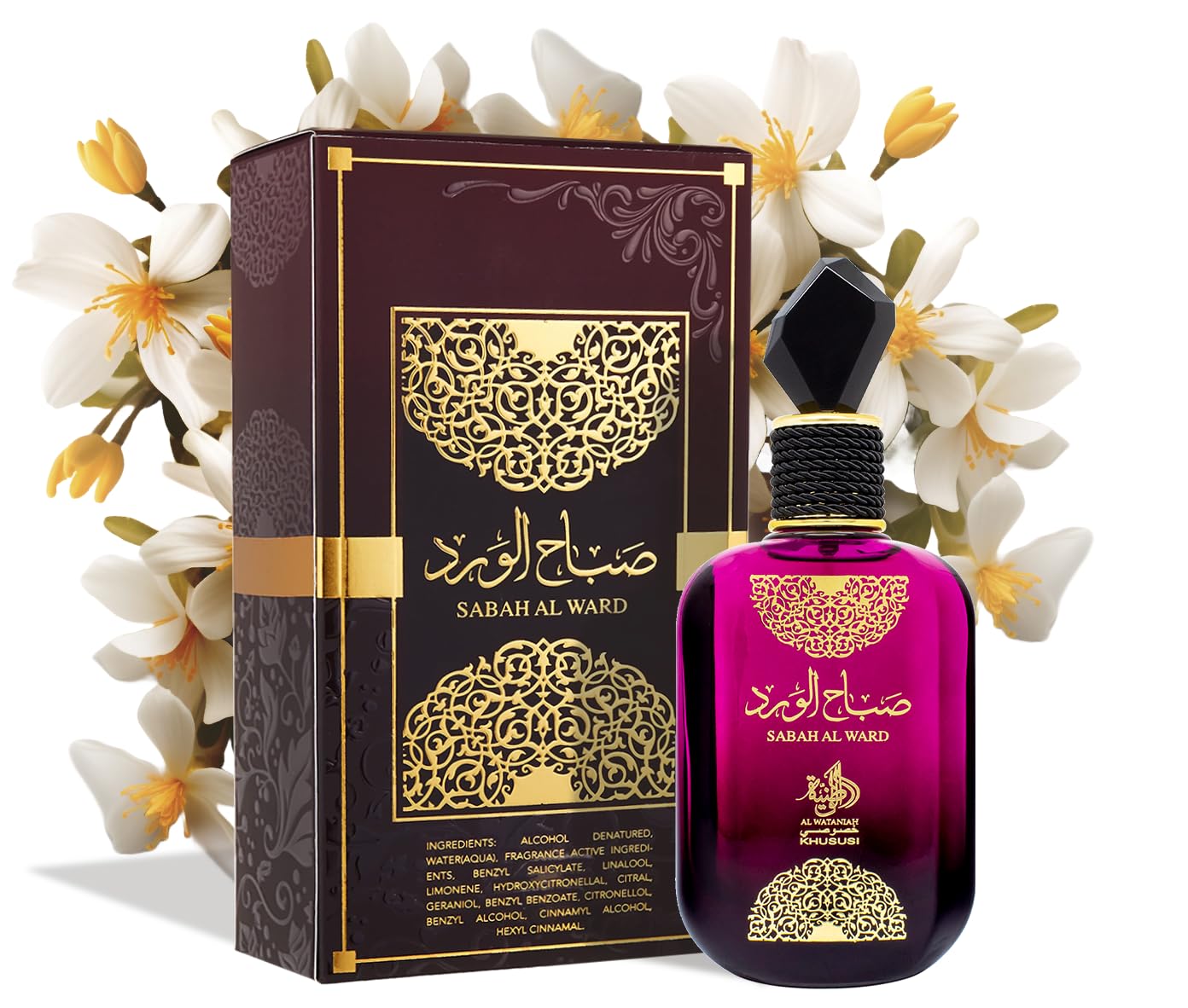 Al Wataniah Sabah Al Ward scent profile highlights vanilla-tonka-patchouli note.