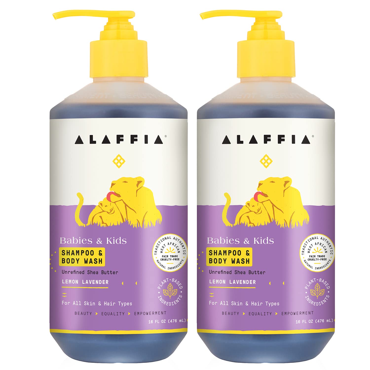 Alaffia lemon lavender kids shampoo bottle shows gentle cleansing for delicate hair.