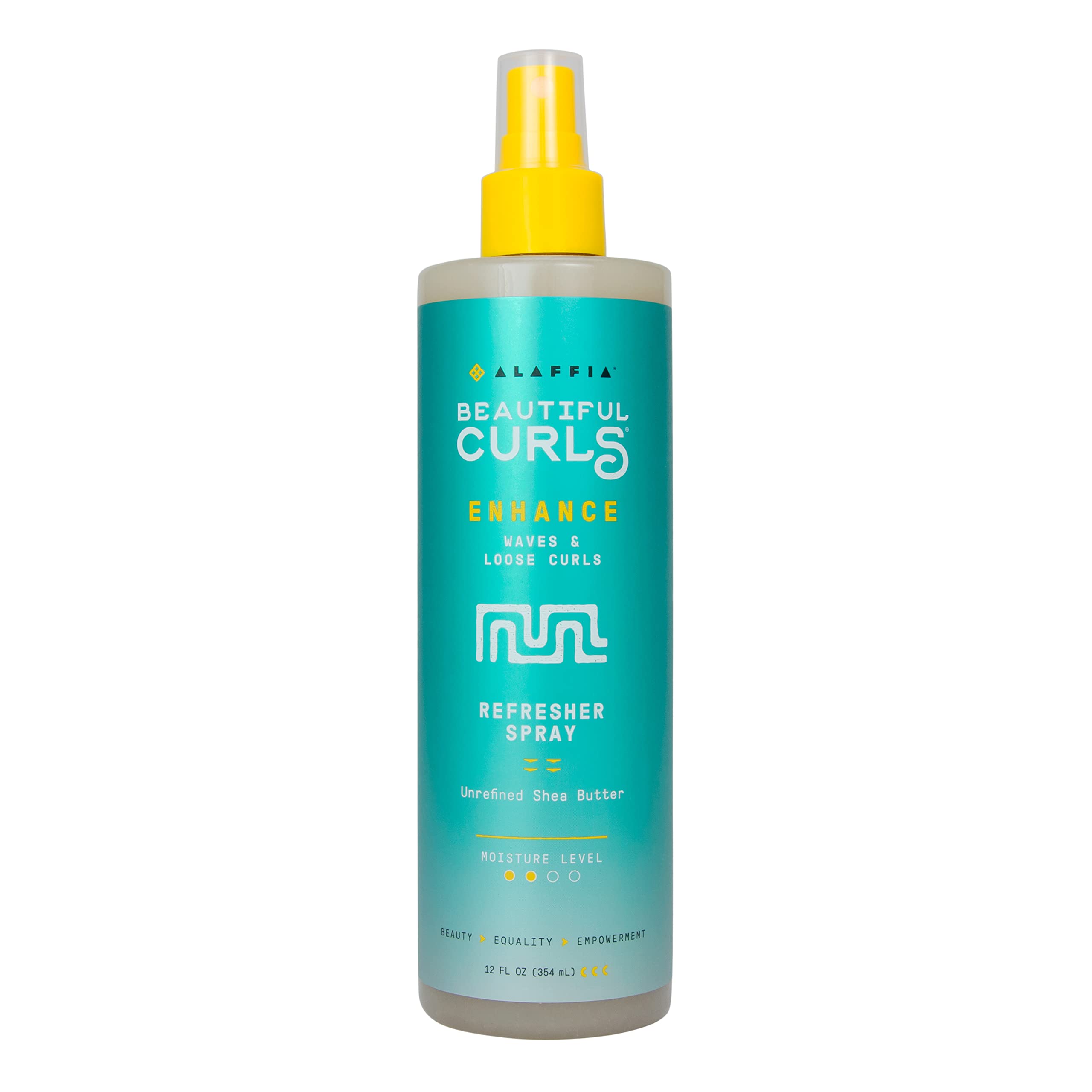 Alaffia Beautiful Curls refresher bottle for hydrated, defined curls, frizz control