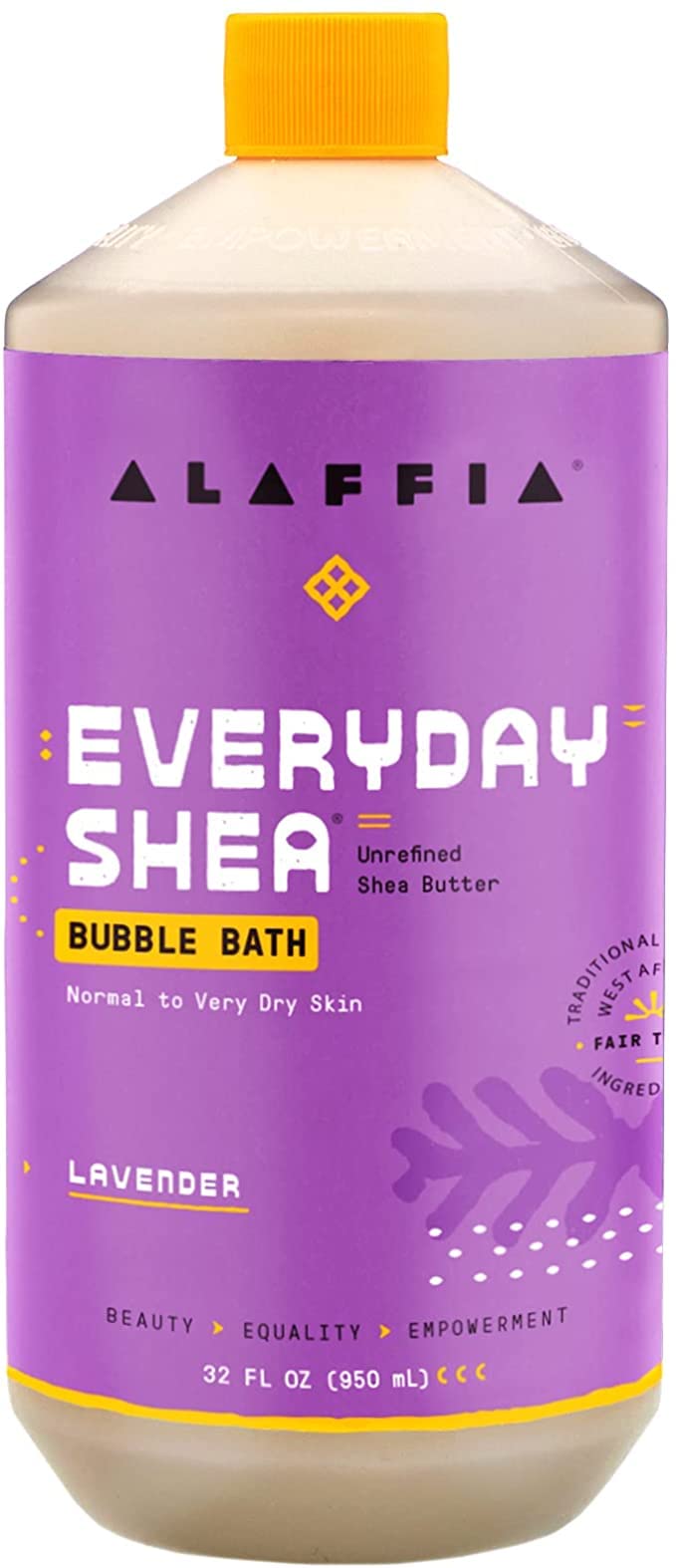 Alaffia 32oz label conveys lasting value for daily self-care.