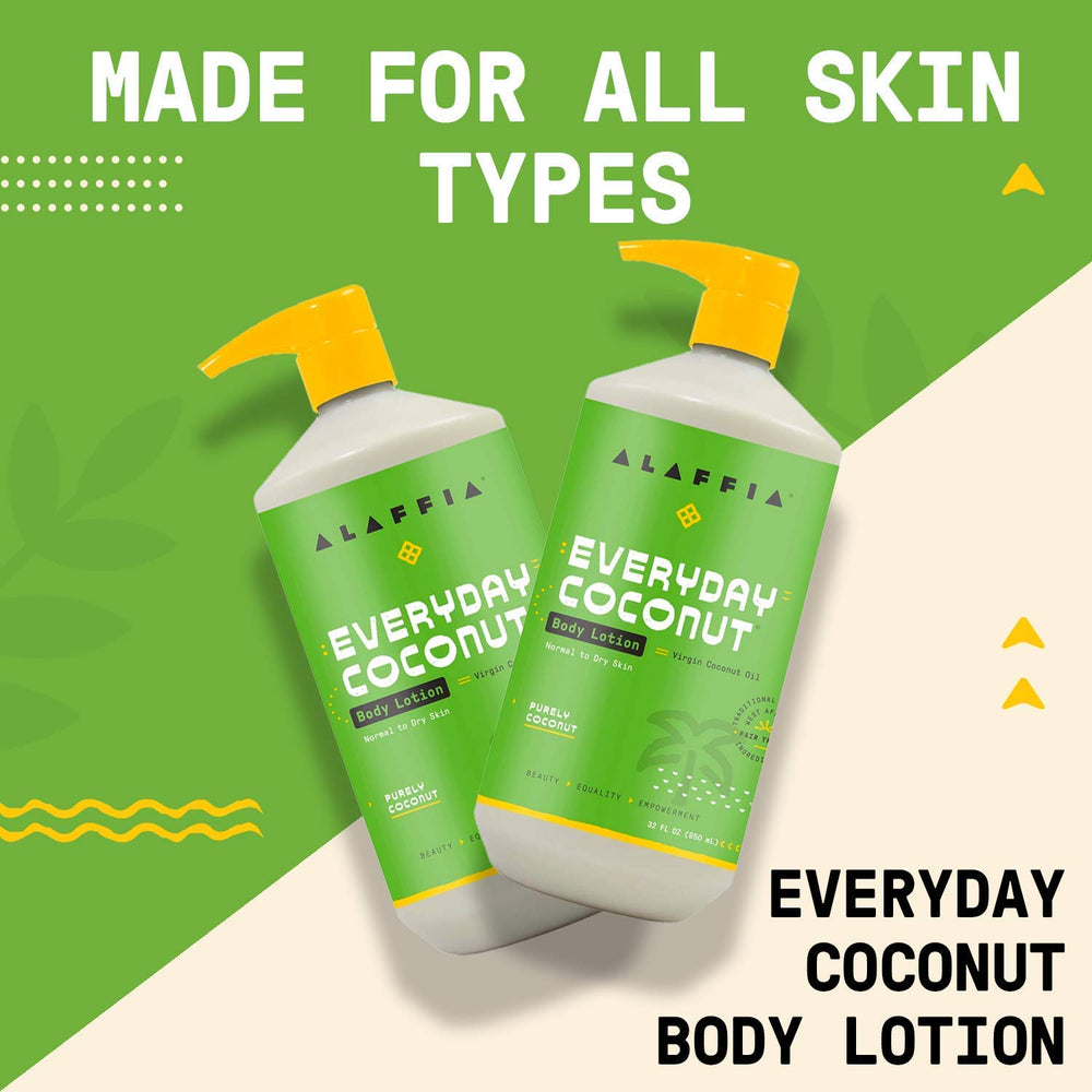 Alaffia Everyday Coconut Body Lotion applied to nourish skin after shower.