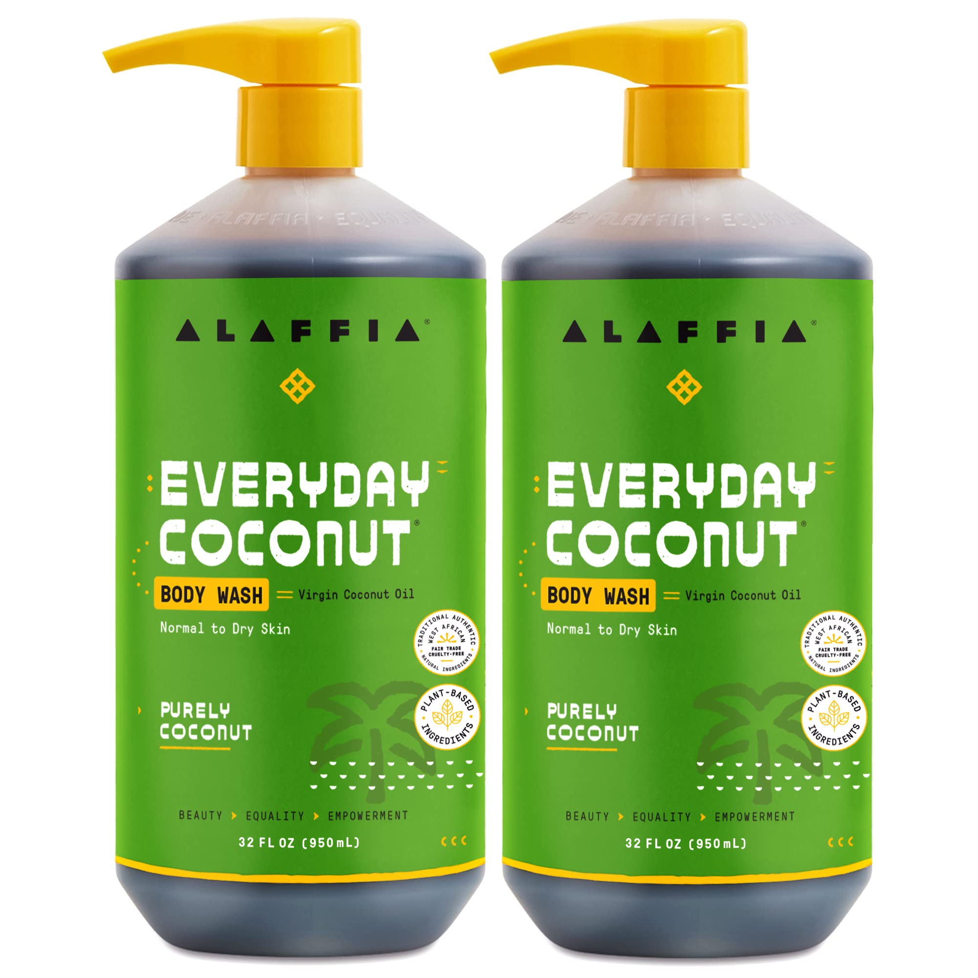 Alaffia Everyday Coconut Body Wash 2-pack bottles for daily cleansing.