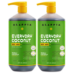 Alaffia Everyday Coconut Body Wash 2-pack bottles for daily cleansing.