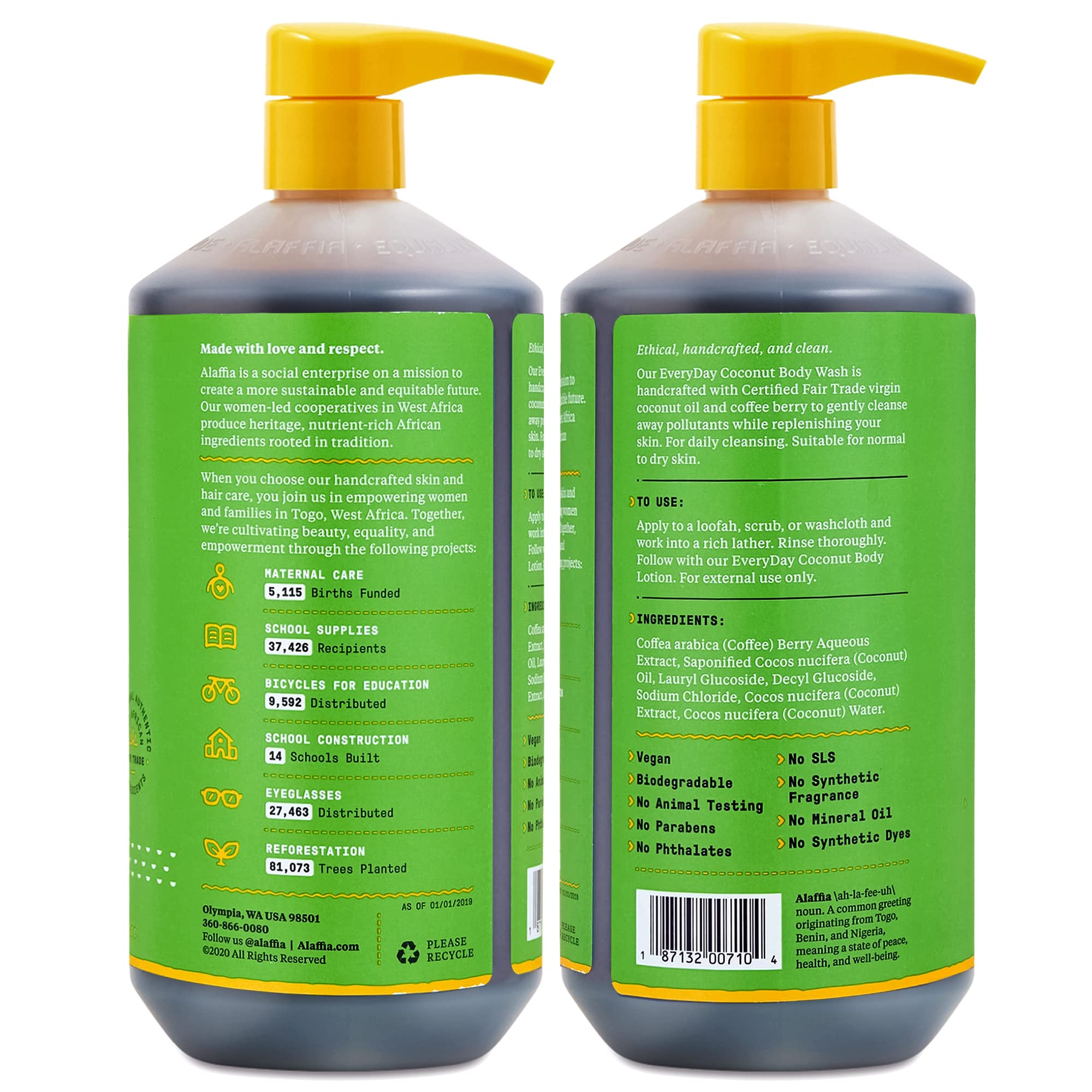 Alaffia Everyday Coconut body wash with coconut oil highlights nourishing hydration.