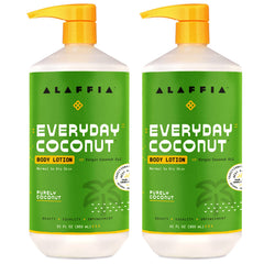 Alaffia Everyday Coconut Lotion bottle front shows the hydrating formula for daily moisture.