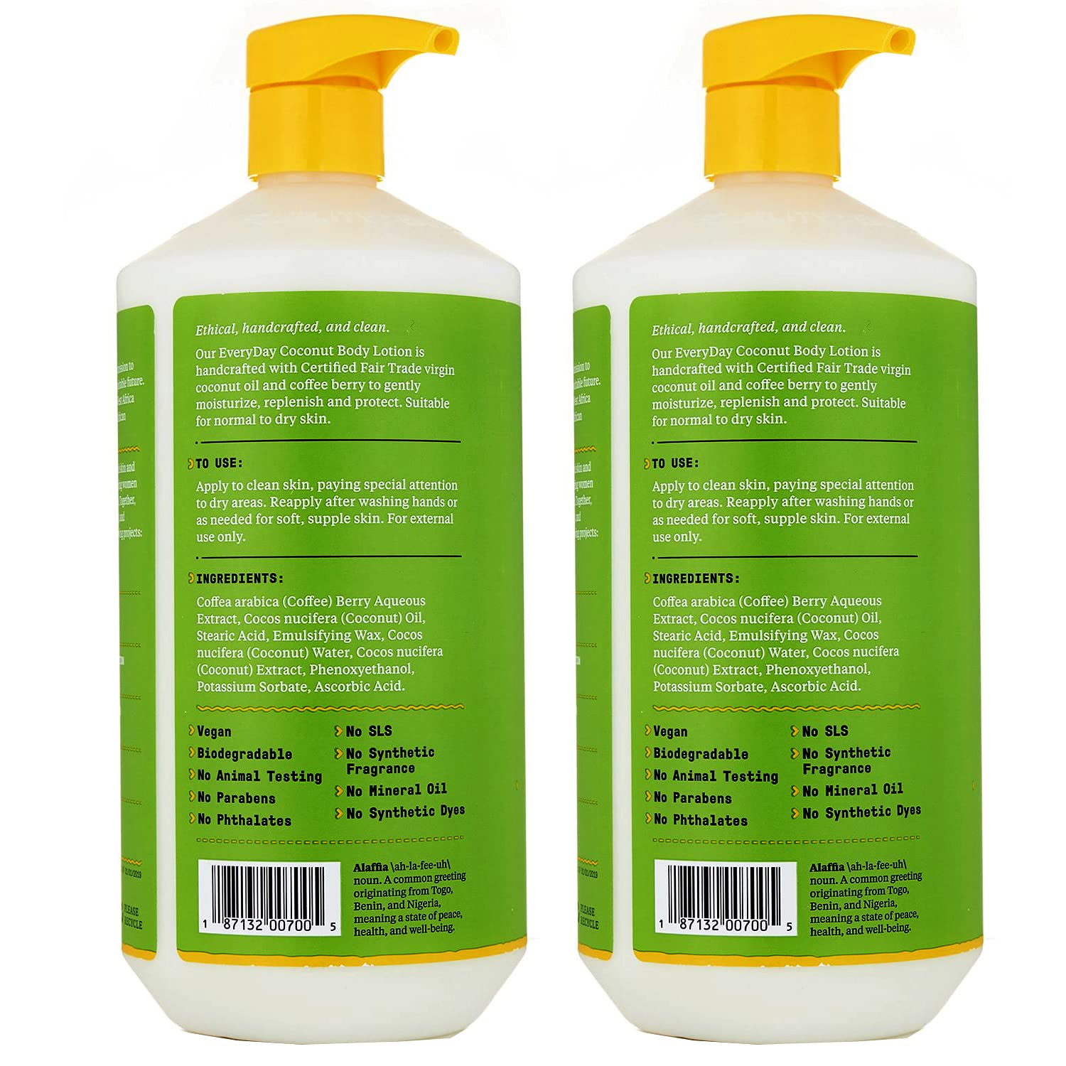 Alaffia Everyday Coconut Lotion pump-dispense for easy, mess-free application.
