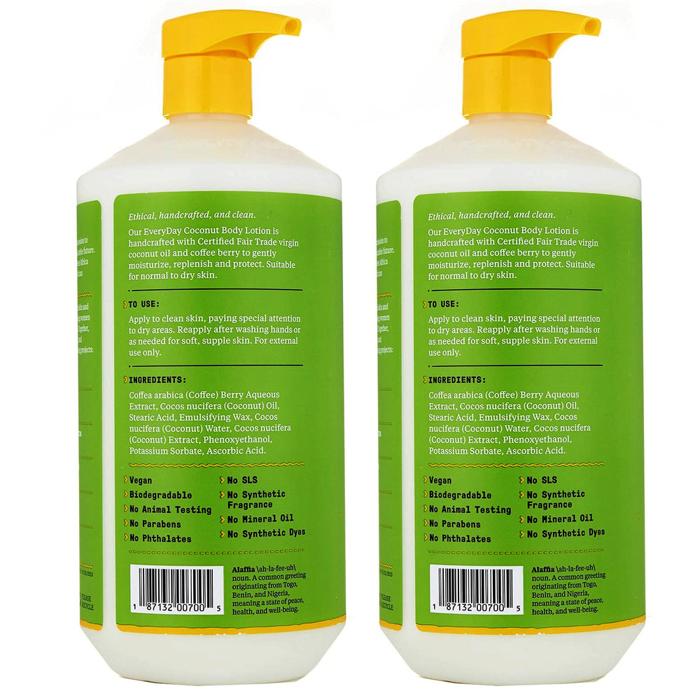 Alaffia Everyday Coconut Lotion pump-dispense for easy, mess-free application.