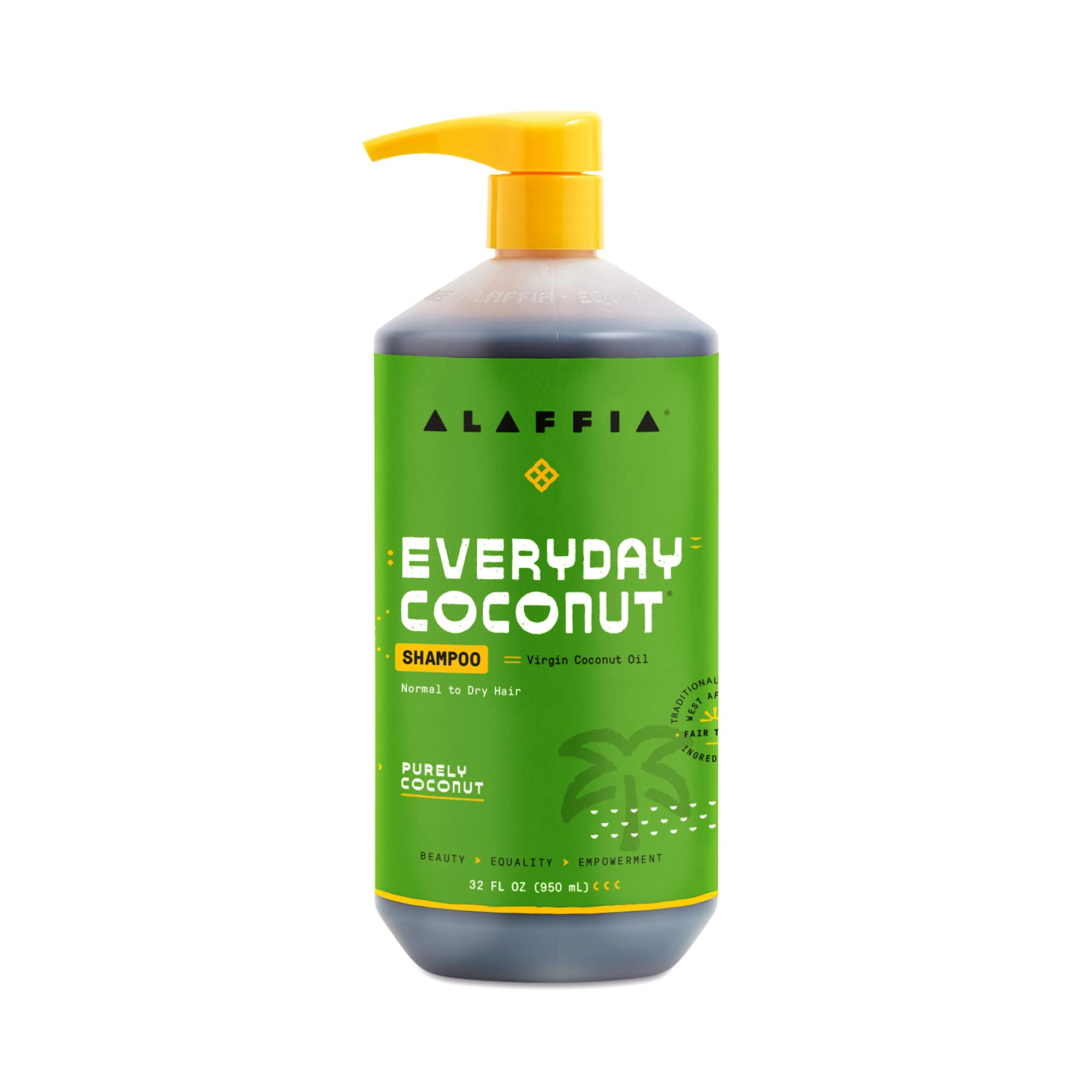 Alaffia EveryDay Coconut Shampoo bottle front label shows gentle cleansing with coconut oil.