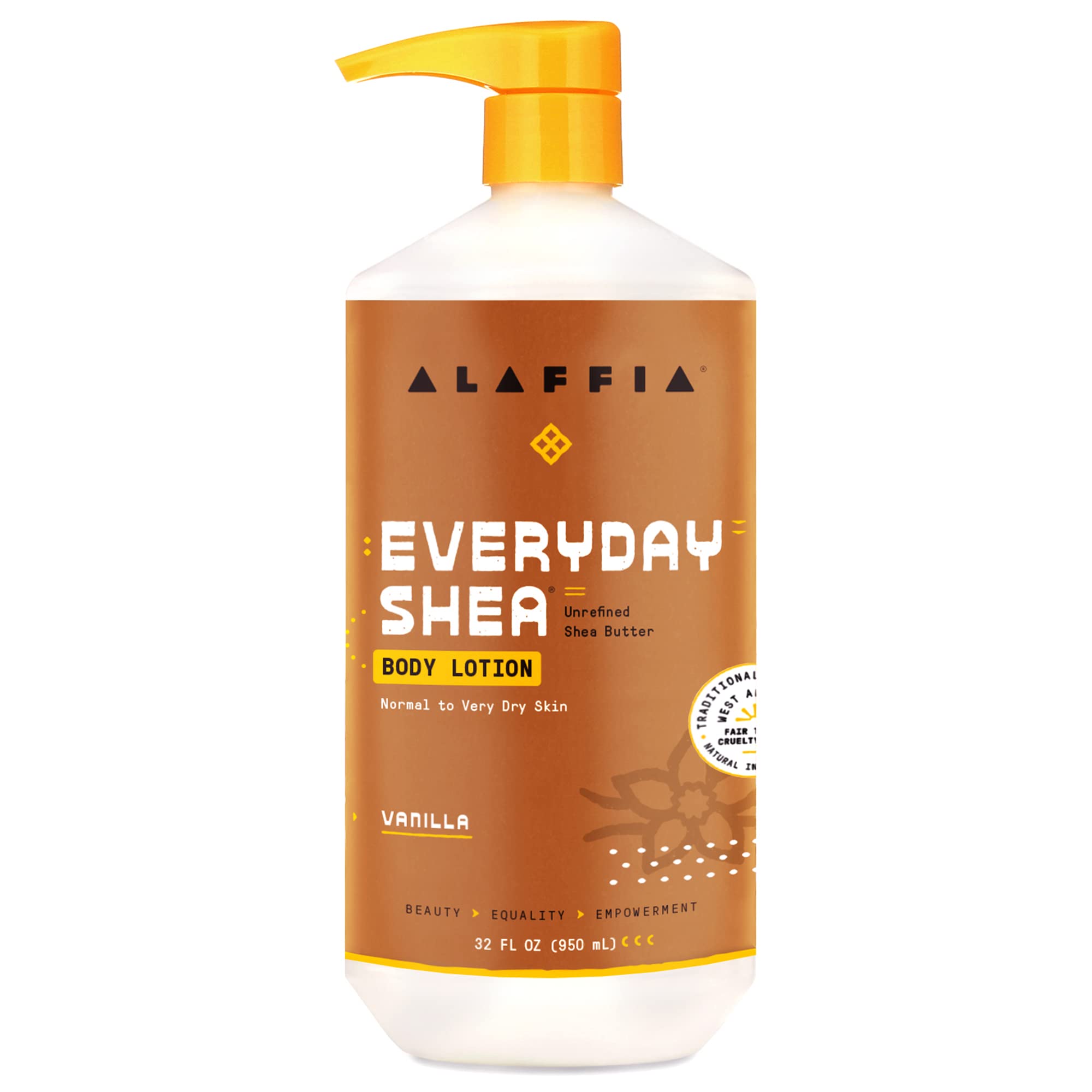 Alaffia Everyday Shea Body Lotion 32oz bottle delivers deep hydration for dry skin.