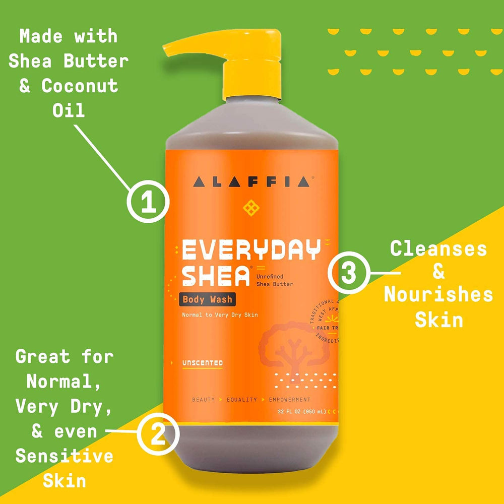 Alaffia Everyday Shea Body Wash foamy lather close-up illustrating gentle cleansing for dry skin.