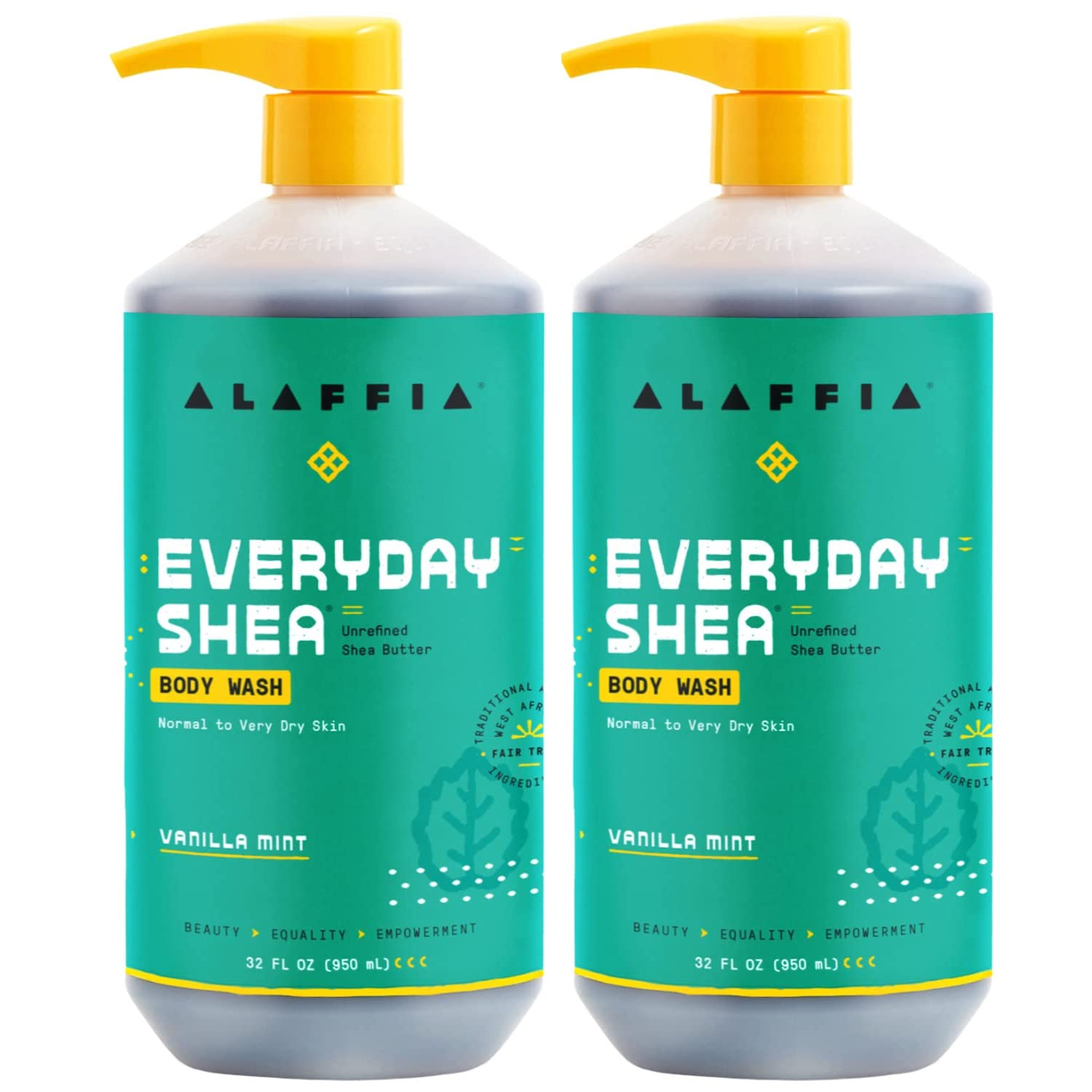 Alaffia Everyday Shea Body Wash Vanilla Mint bottle delivers refreshing cleanse and nourishes skin