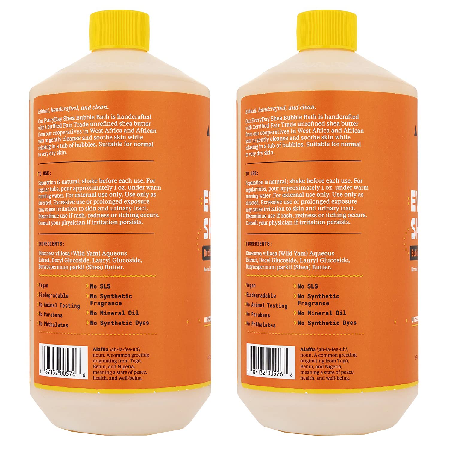 Alaffia Everyday Shea Bubble Bath pour shot showing soothing bubbles and easy-use pour.