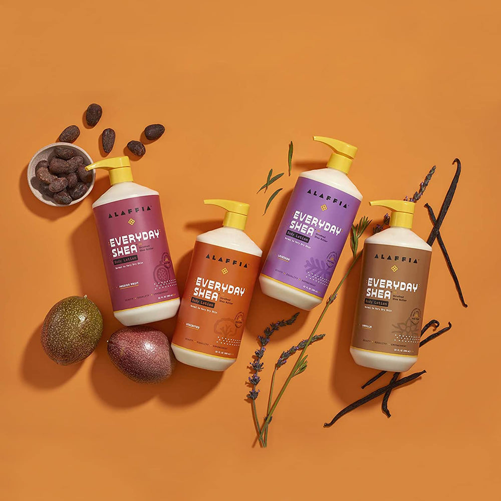 Alaffia fair-trade logo on packaging highlights ethical sourcing.