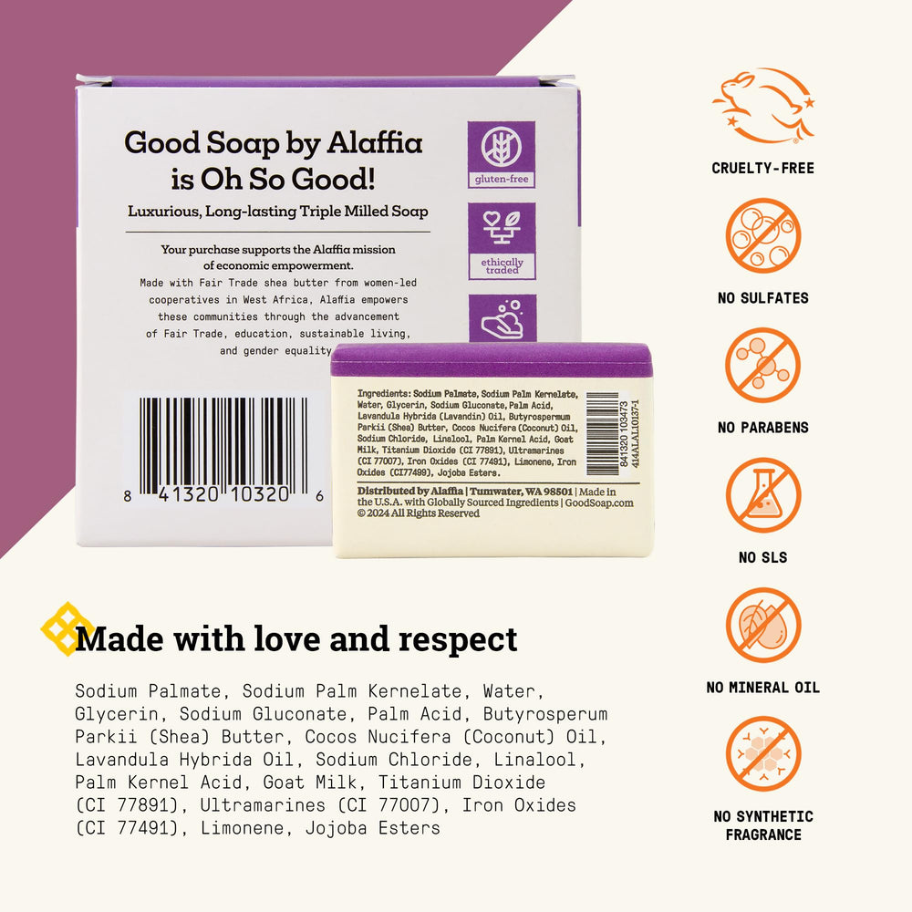Alaffia Good Soap Lavender bars closeup triple-milled texture for a richer lather.