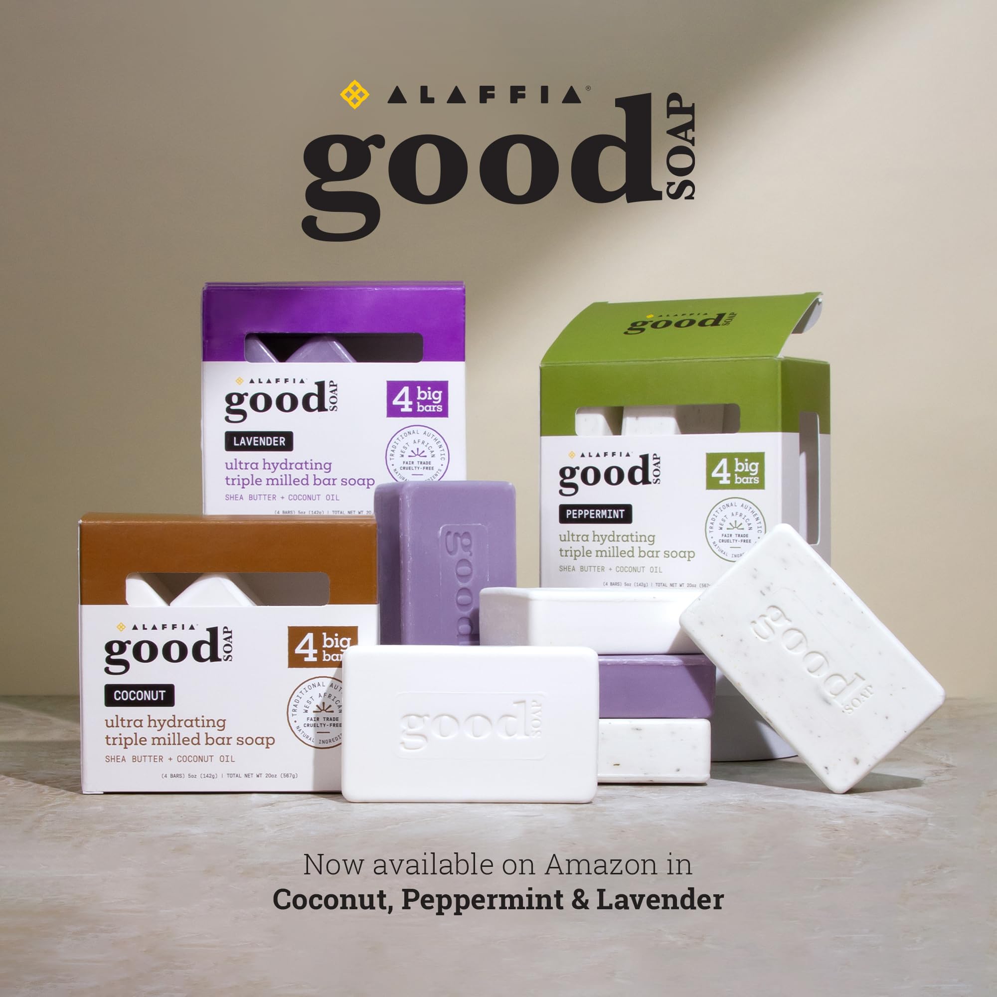 Alaffia Good Soap Lavender bars lavender scent for a calming morning routine.