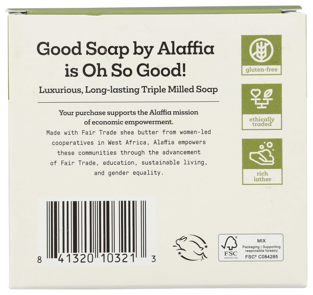 A closeup of an Alaffia Peppermint Good Soap bar reveals creamy texture and lather.
