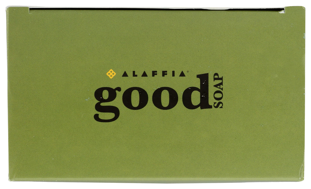 Packaging label on Alaffia Peppermint Good Soap emphasizes cruelty-free messaging.