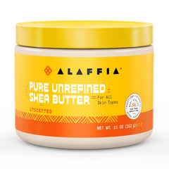 Alaffia pure unrefined shea butter jar showing rich texture for dry skin hydration
