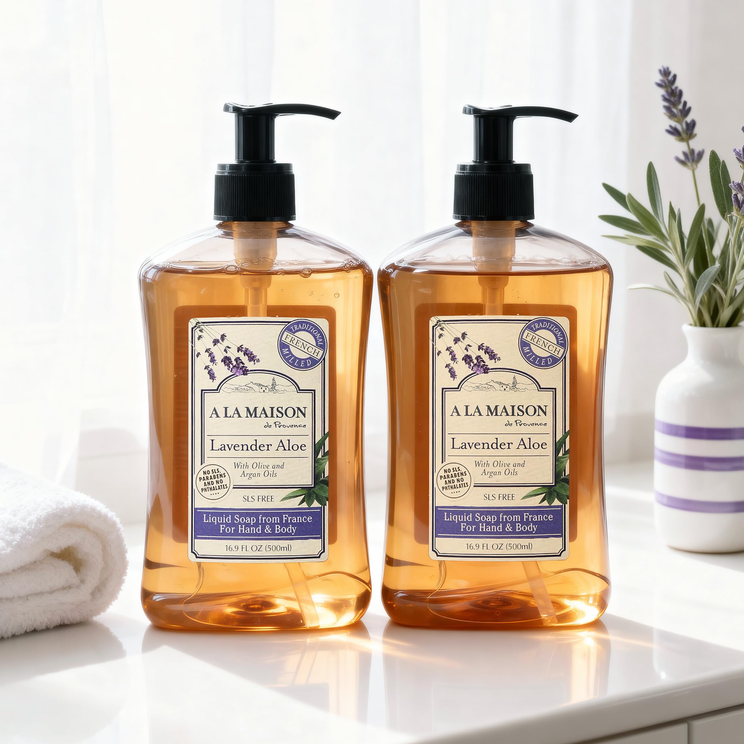 A La Maison Provence bottle highlights argan and olive oils for nourishing, non-drying daily care.