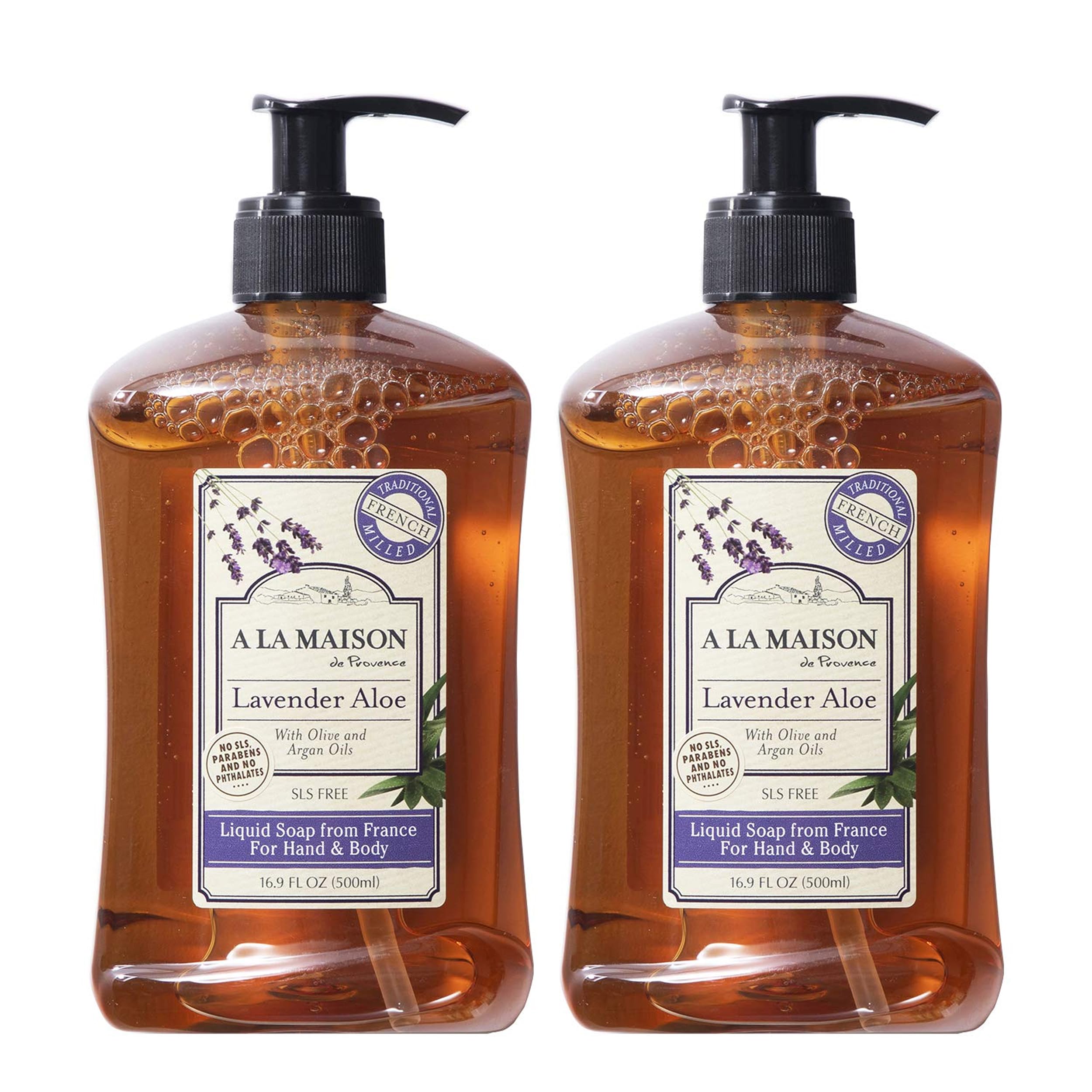 A La Maison Provence lavender aloe liquid soap bottle 2-pack for gentle cleansing at home.