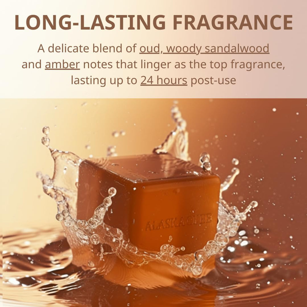 Alaskacube Deo Wood shower bar long-lasting scent may linger up to 24 hours.