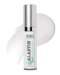 ALASTIN Restorative Skin Complex bottle on vanity for daily anti aging care