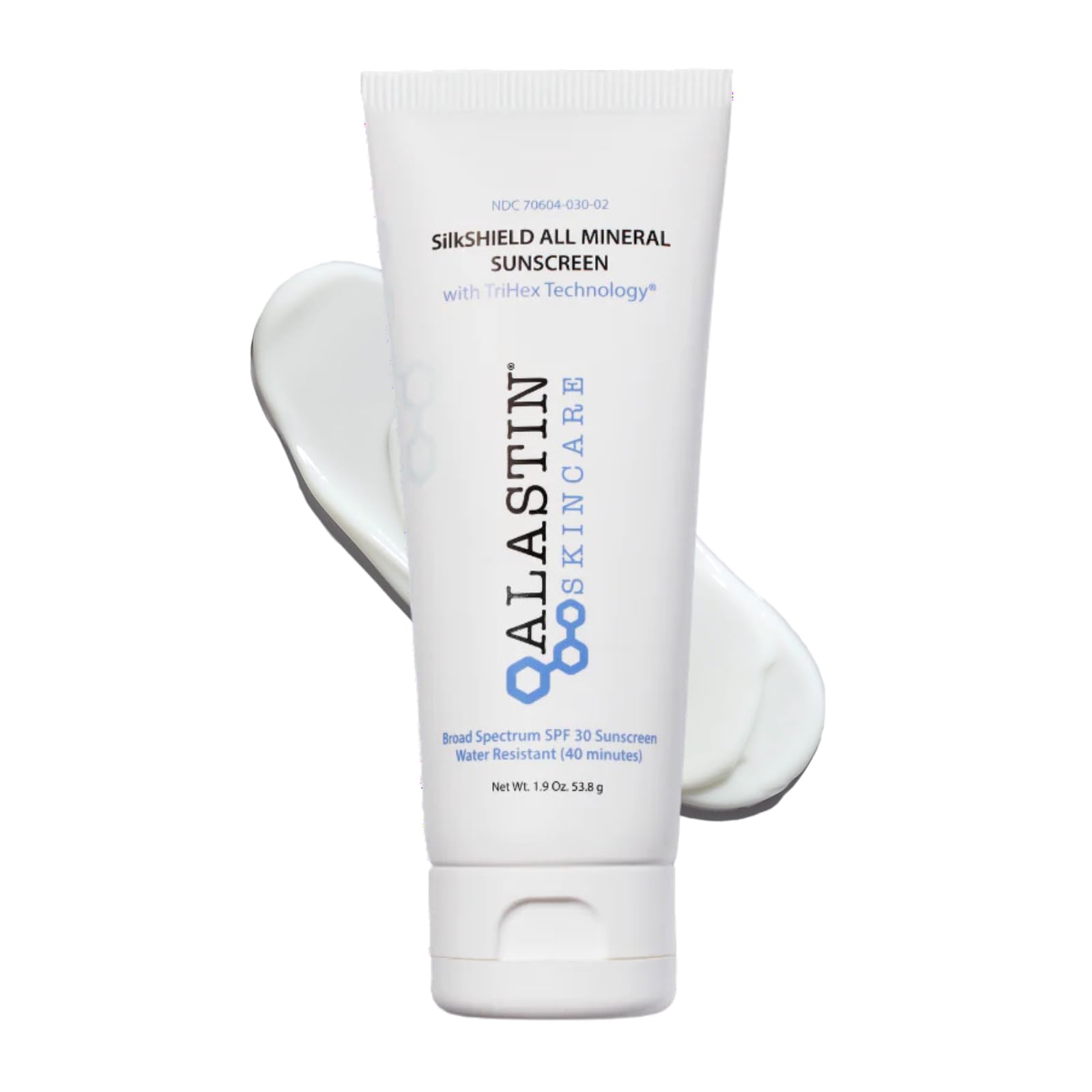 ALASTIN SilkSHIELD SPF30 face tube application, lightweight non-greasy sunscreen for daily use.