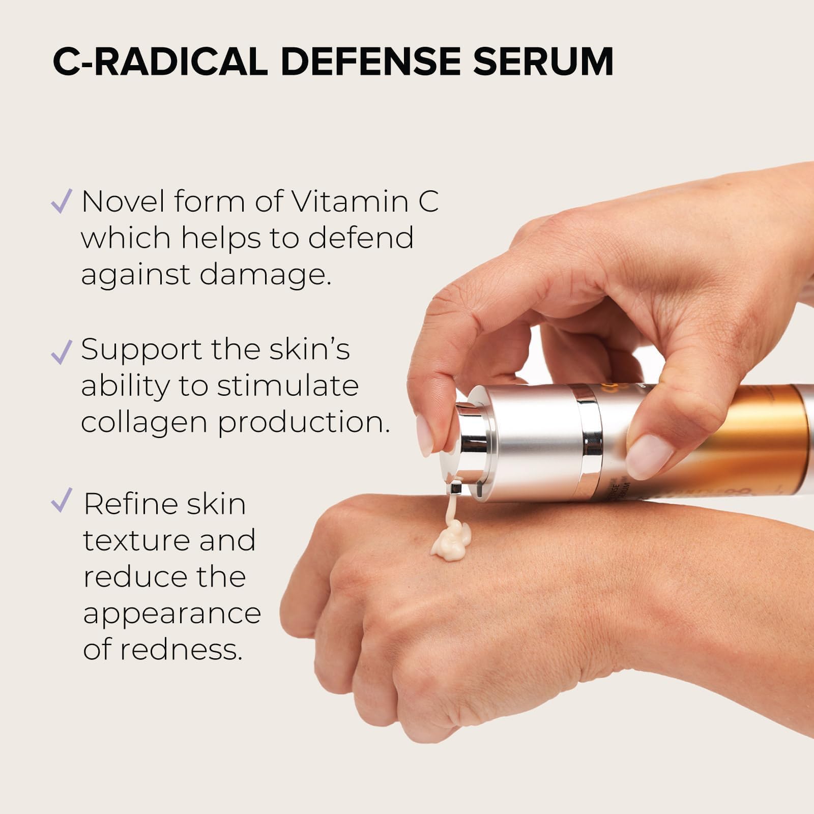 ALASTIN Skincare C-RADICAL Defense serum application shows smooth texture and even tone