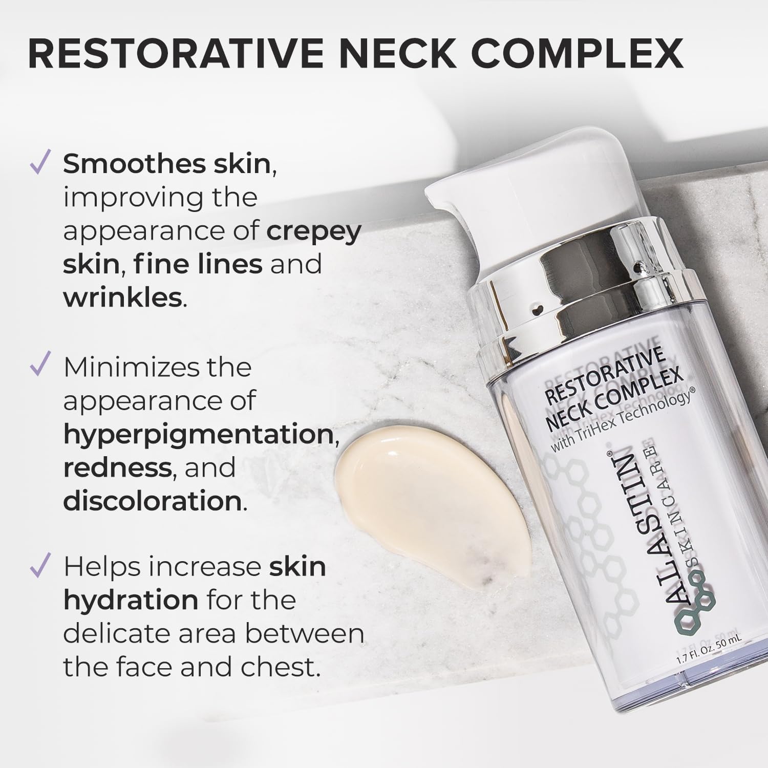 ALASTIN Restorative Neck Complex pump application shows easy daily moisturizing