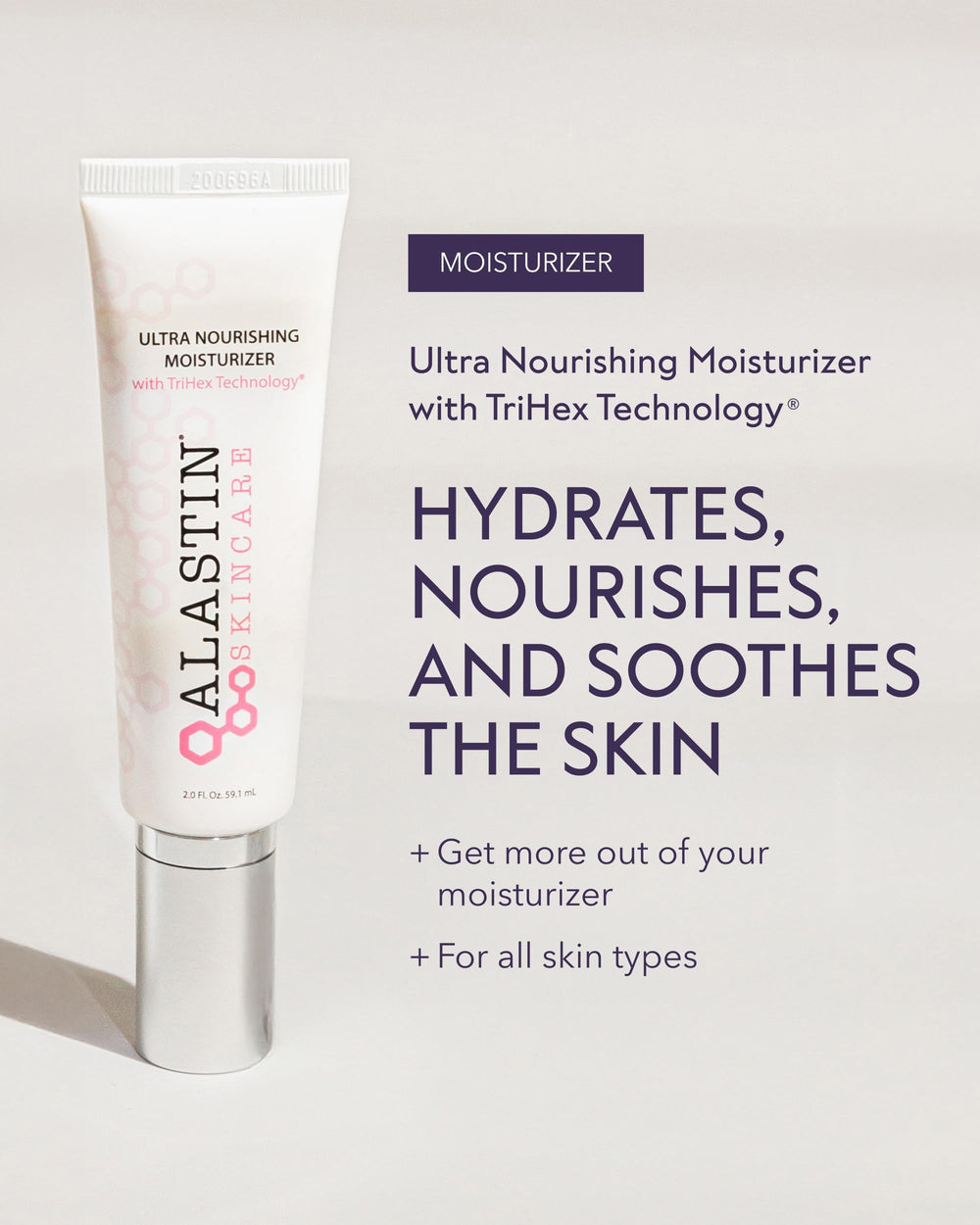 ALASTIN Ultra Nourishing Face Moisturizer label detail highlighting TriHex Technology