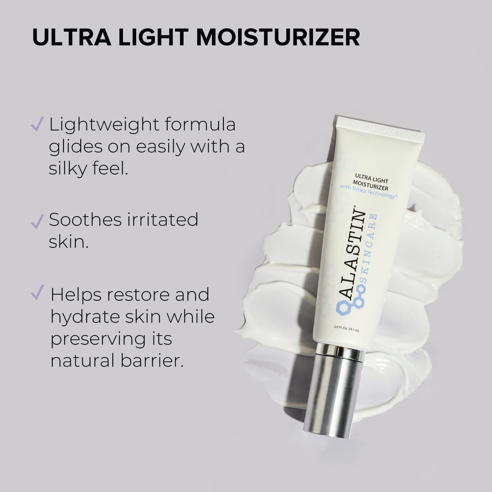 ALASTIN Ultra Light texture swatch highlights breathable cream for morning routines.