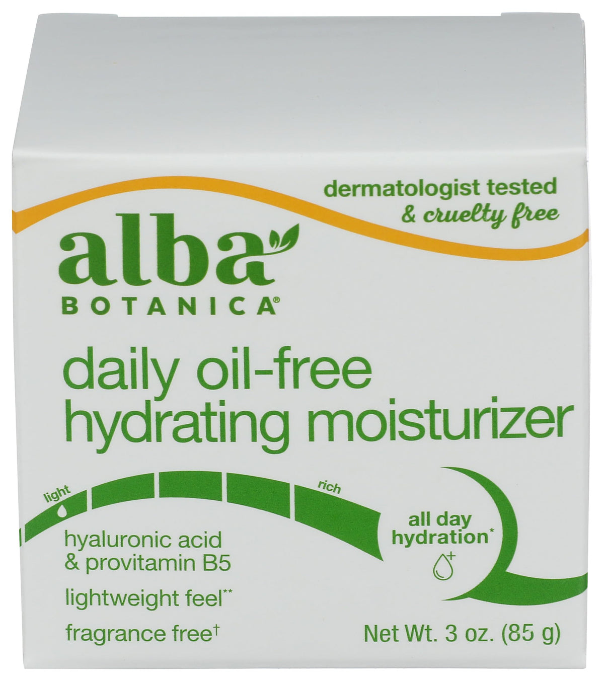 Alba Botanica Aloe Green Tea Oil-Free Moisturizer jar delivers lightweight, breathable hydration.