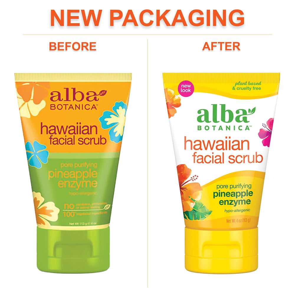 Alba Botanica facial scrub applied to face for smoother skin