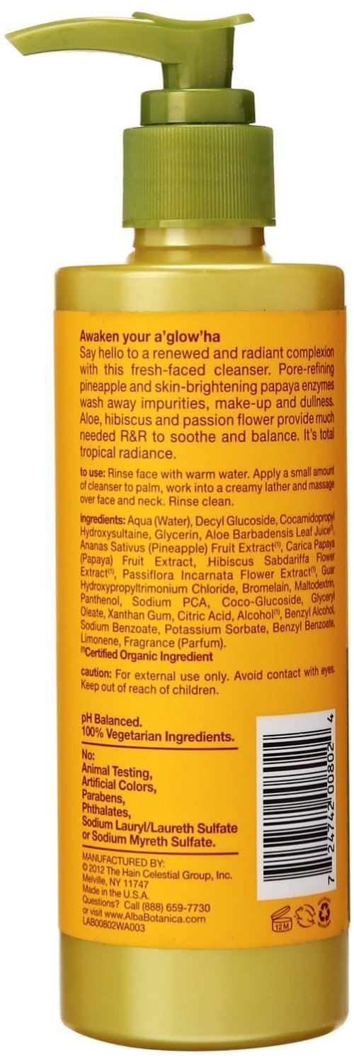 Alba Botanica cleanser foamy lather showing daily cleansing benefits for clear pores
