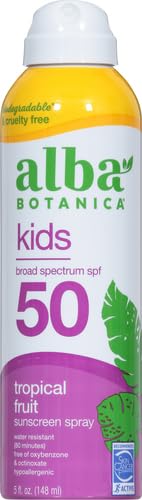 Alba Botanica Kids Sunscreen Spray on arm during application for quick coverage