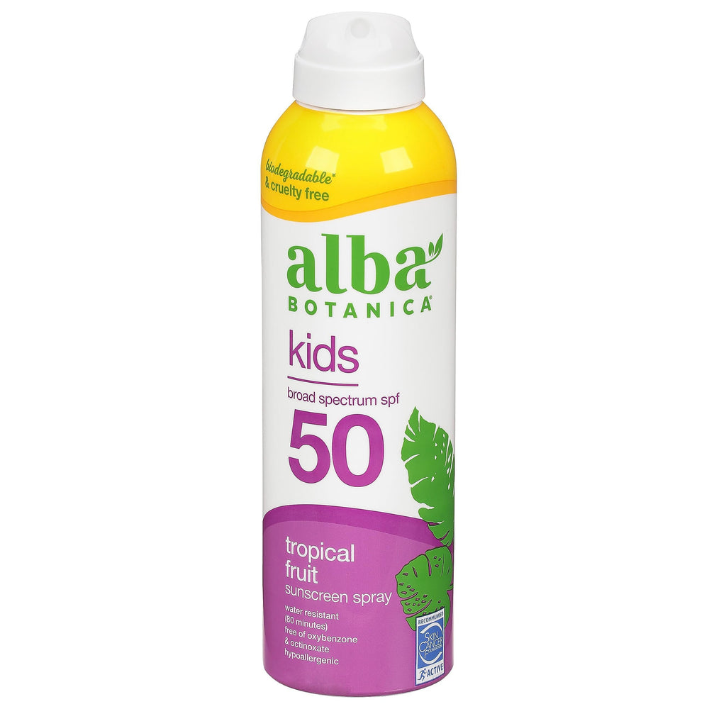 Alba Botanica Kids Sunscreen Spray front bottle with SPF 50 protection for kids