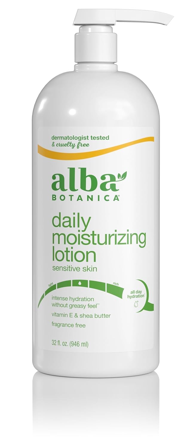 Alba Botanica Lotion Emollient Unscented hypoallergenic packaging signals a safer option.