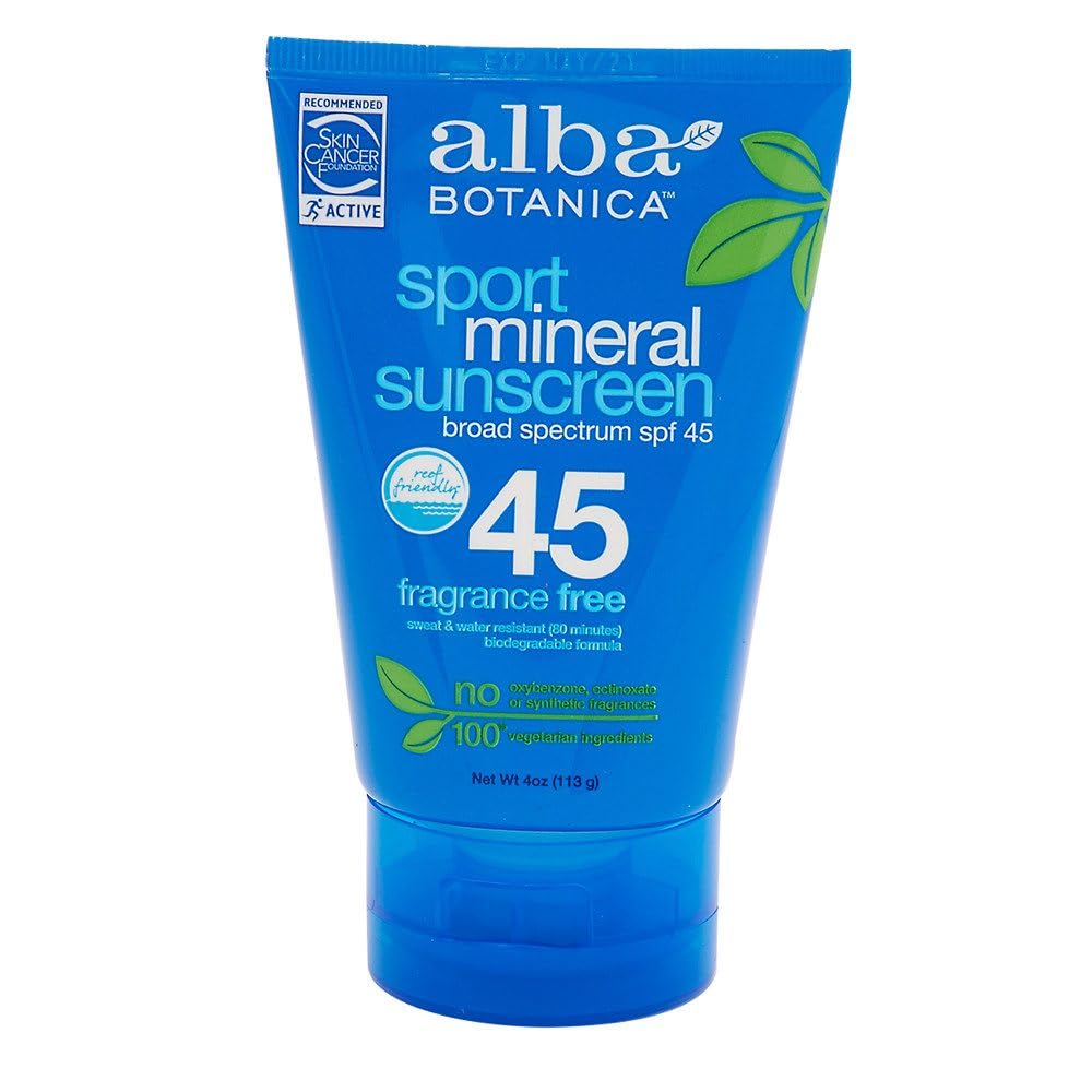 Alba Botanica mineral sunscreen lotion SPF 50 3oz tube provides lightweight, fragrance-free protection