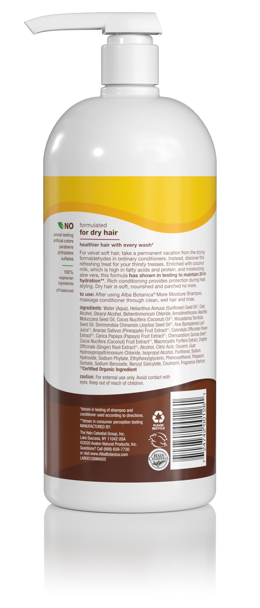 Alba Botanica More Moisture Coconut Milk conditioner being applied to hair for hydration