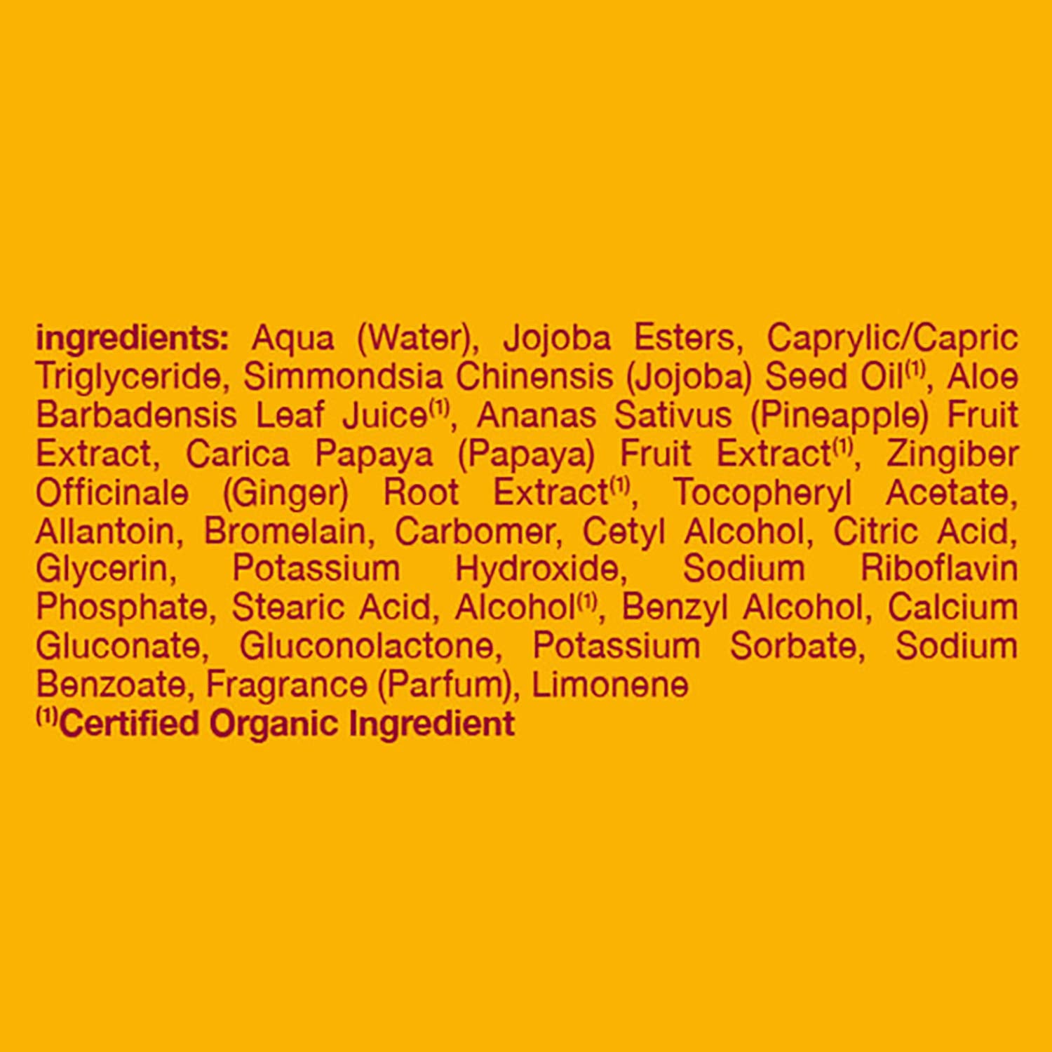Alba Botanica Pineapple Enzyme ingredients featuring pineapple and papaya