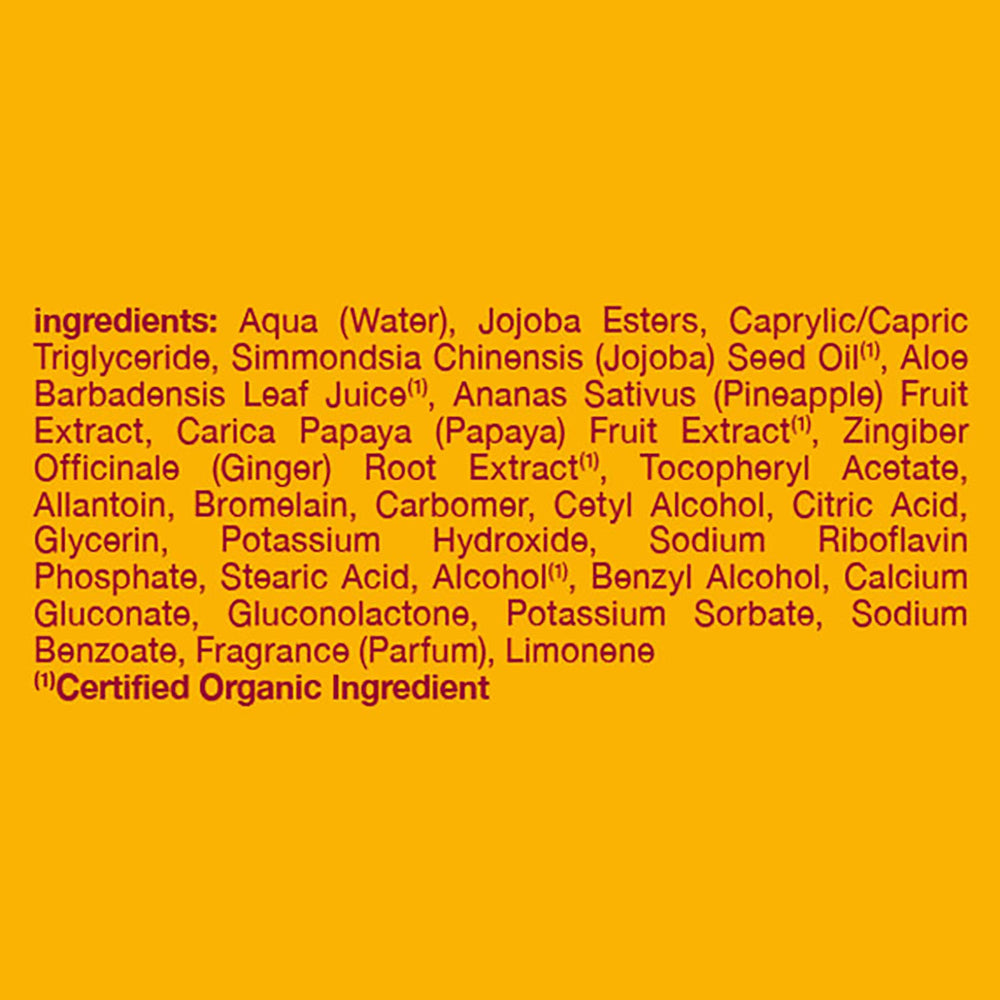 Alba Botanica Pineapple Enzyme ingredients featuring pineapple and papaya