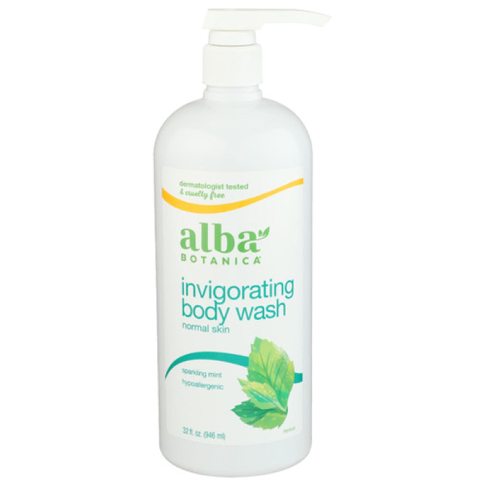 Alba Botanica Sparkling Mint bath gel bottle for refreshing cleanse and moisturized skin