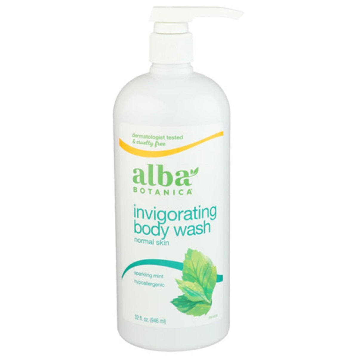 Alba Botanica Sparkling Mint bath gel bottle for refreshing cleanse and moisturized skin
