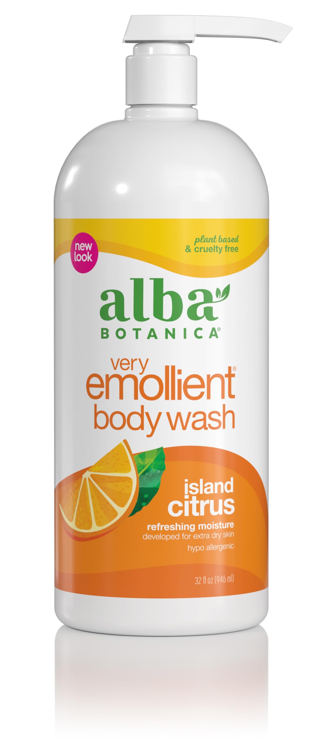Alba Botanica Very Emollient Island Citrus bottle front for gentle cleansing and hydration.