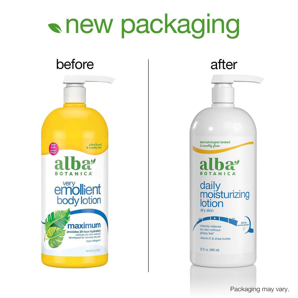 Texture and application of Alba Botanica Very Emollient Maximum lotion on skin for smooth coverage.